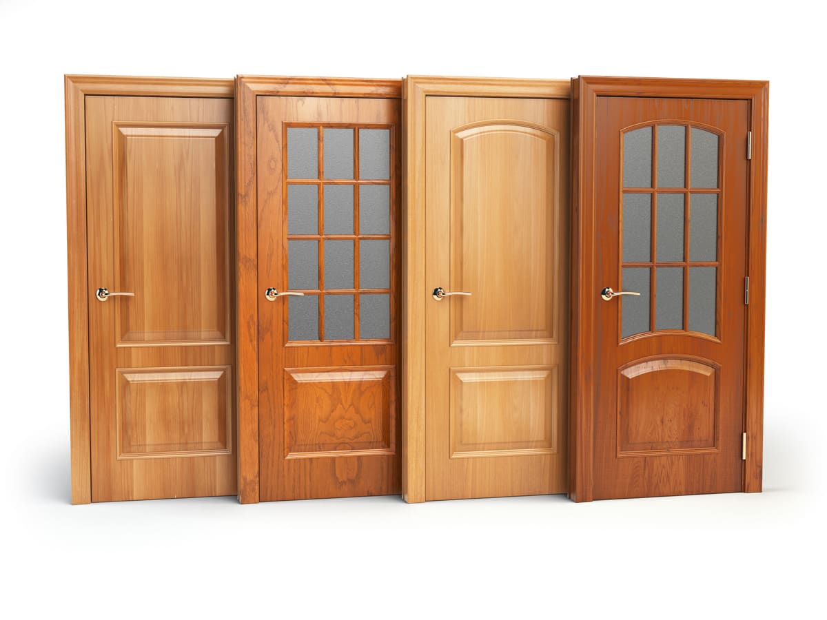 Wooden internal doors in Newcastle Four wooden internal doors, two with glazed panels